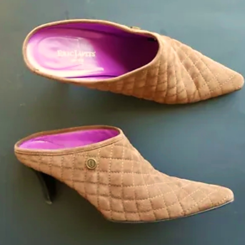 Eric Javits quilted pointed toe Mule kitten heel made in Italy 3" Heel size 9.5